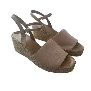 Franco Sarto Cream and Tan Wedge Sandals with Ankle Strap
